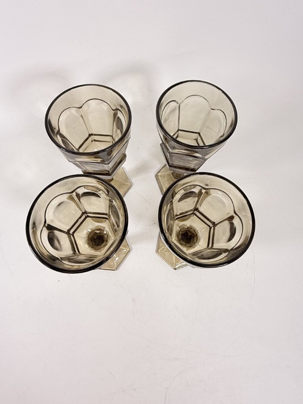 Water Goblets Stemmed Paneled Fostoria Virginia Smoky Brown Set 4 Mid Century Vi - Picture 7 of 14